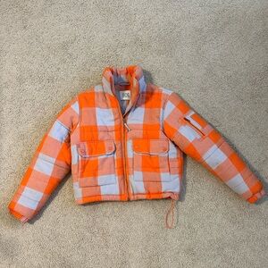 BDG Orange and Grey Buffalo Check Coat